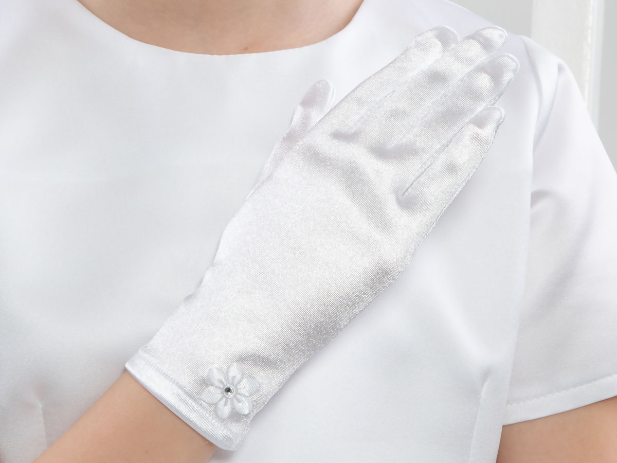 Gładkie rękawiczki z białym kwiatkiem z cyrkonią NR2